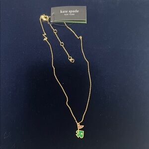 kate spade Gold Necklace with Green Clover and Red Enamel Flag Charm Golf ⛳️